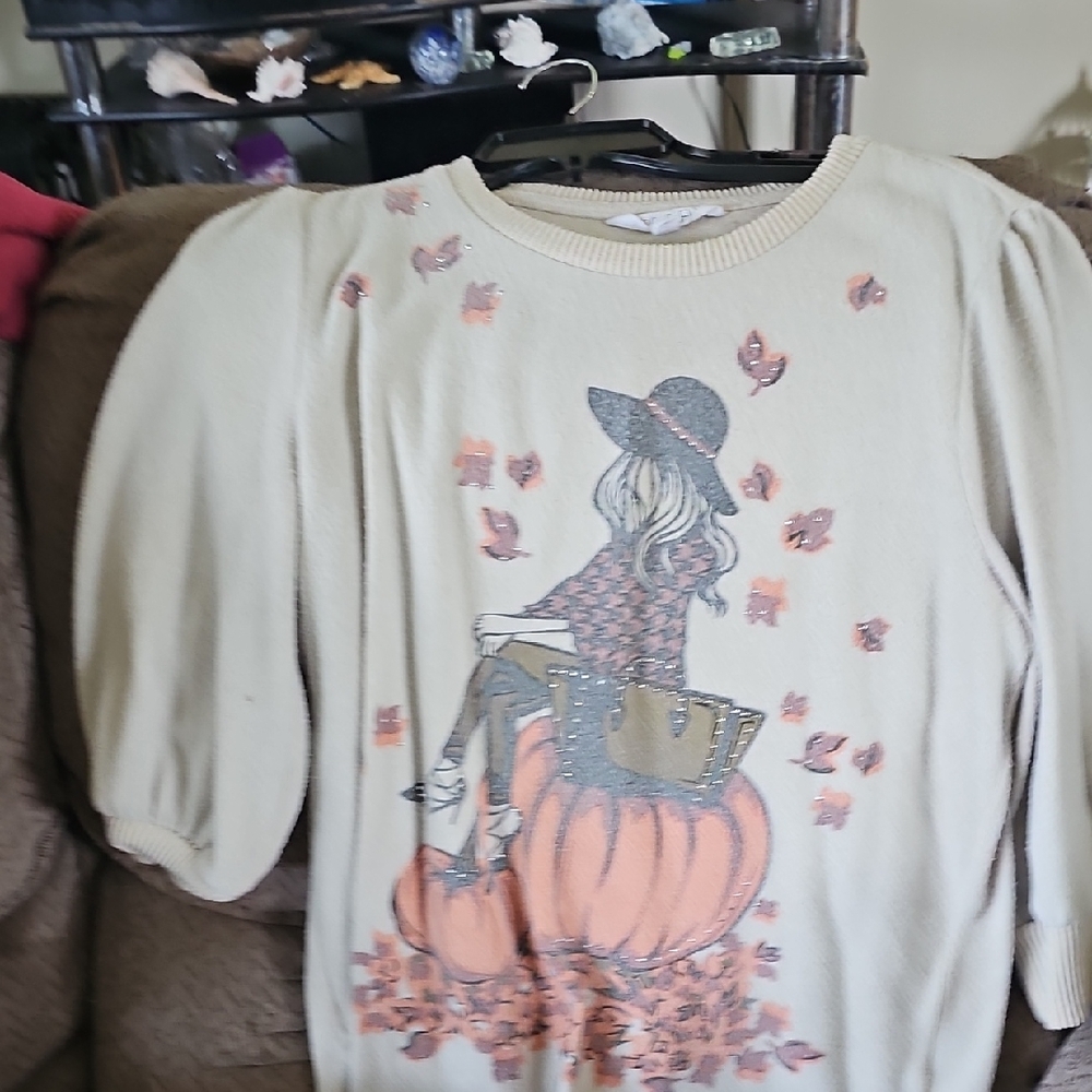 Women's Cream Sweater with Autumn Print
